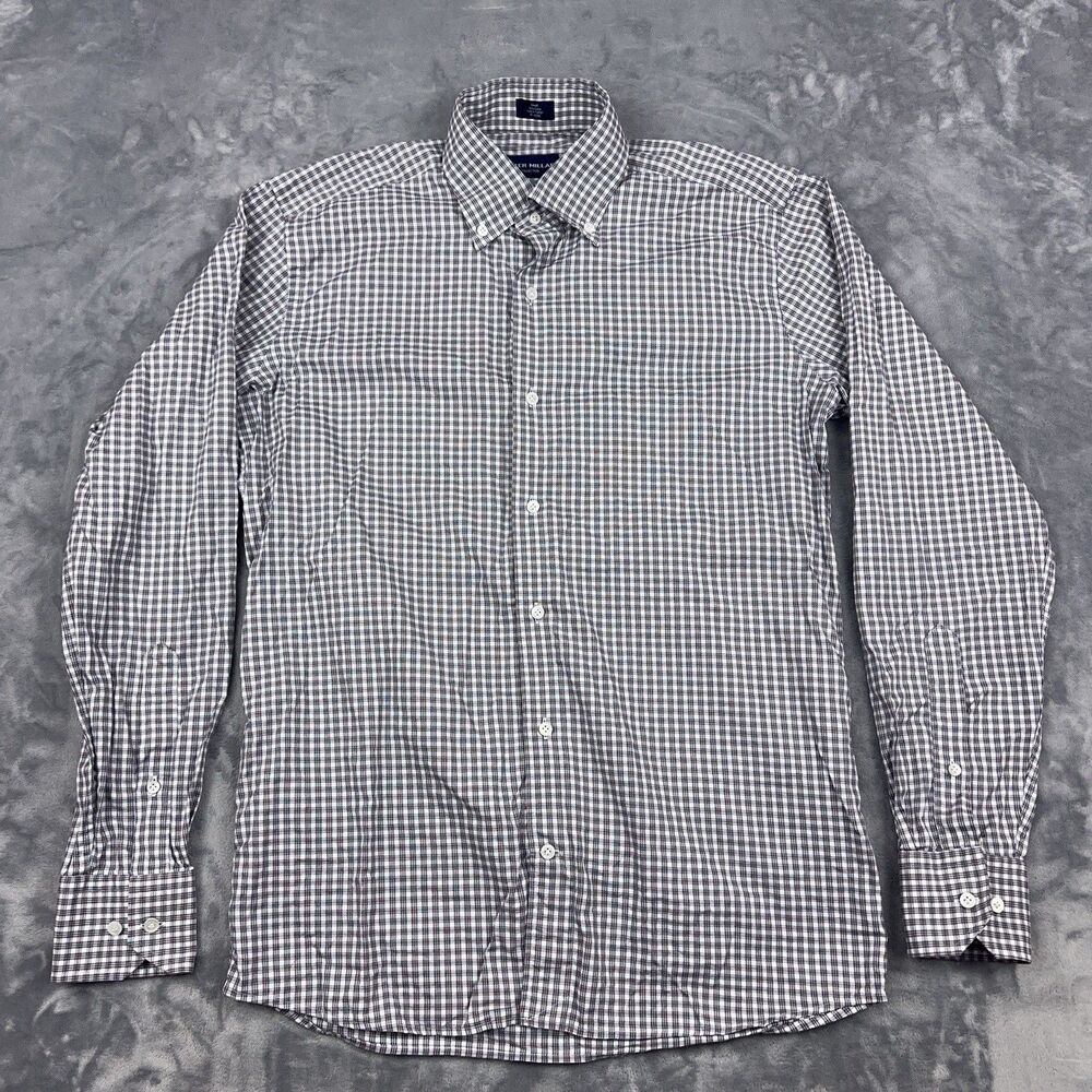 Peter Millar Shirt Men Sz S White Brown Plaid Long Sleeve Button Up Flex Finish